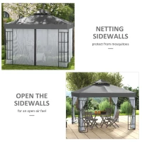 Outsunny 3 x 3(m) Patio Gazebo Canopy Garden Pavilion Tent Shelter with 2 Tier Roof and Mosquito Netting, Steel Frame, Grey(m-6)