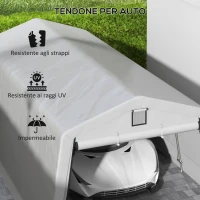 Outsunny Tendone per Auto e Feste con 2 Finestre Laterali, in Acciaio Zincato e PE, 618x265/330x240 cm, Grigio Chiaro(m-4)