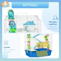 PawHut Gabbia Criceti a 5 Livelli con Tubi, Casetta, Serbatoio e Ruota, in Acciaio, PP e PS, 59x36x69 cm, Blu e Bianca(m-7)