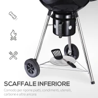 Outsunny Barbecue in Ghisa con 2 Ruote e 2 Griglie | Coperchio con Termometro, Valvola e Ripiano Inferiore | 50x63x94cm(m-5)