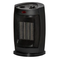 HOMCOM Stufetta Elettrica Ceramica Oscillante a 60°, Aria e Temperatura Regolabili 6-38°C, Potenza 900W/1500W, 19.5x14.8x28cm, Nero(m-10)