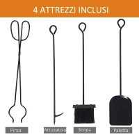 Outsunny Portalegna in Ferro Battuto con Attrezzi per Camino, Manici e Base Rialzata, 51.5x33x77cm, Nero(m-5)