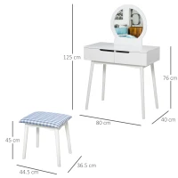 HOMCOM Dressing Table & Stool Set w/ Drawers Mirror Modern Elegant Vanity Makeup Padded Seat Home Bedroom Beauty Furniture White(m-3)