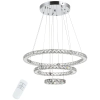 HOMCOM Lampadario a Sospensione con 3 Anelli Regolabili, Luci a LED e Cristalli, Ø60 x 110cm(m-10)