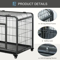 PawHut Metal Dog Cage Kennel Locking Door & Wheels Removable Tray Openable Top For Large Pets 109.5 x 71 x 78 cm(m-5)