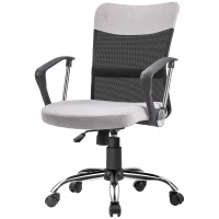 Vinsetto Silla de Oficina Ergonómica Silla de Escritorio Basculante y Giratoria con Altura Ajustable del Asiento Reposabrazos y Ruedas 60x66x91-101 cm Gris(m-10)