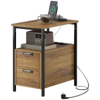 HOMCOM Table d'appoint table de chevet avec 2 prises port USB 1 prise type C câble de 143 cm tiroirs et étagère bois naturel(m-1)