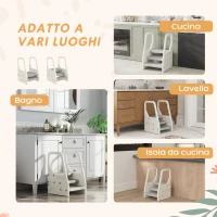 AIYAPLAY Sgabello per Bambini 2-5 Anni a 3 Gradini in HDPE, 43x42x65.5 cm, Grigio e Bianco Crema(m-7)