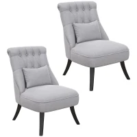 HOMCOM Tub Chair, Armless Single Sofa, Modern Button Tufted Armchair, Upholstered Linen Fabric Longue Accent Chair for Living Room, Bedroom, Set of 2, Grey(m-1)
