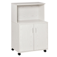 HOMCOM Mobile Cucina Multiuso con Ruote, Armadietto e Ripiano per Microonde, Credenza Alta in Legno Truciolare, 60.4x40.3x97cm Bianco