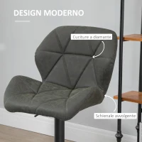 HOMCOM Set 2 Sgabelli da Bar con Altezza Regolabile, Base in Metallo e Seduta in Finta Pelle, Sgabelli con Schienale e Poggiapiedi, 51.5x57.5x93-114.5 cm, Verde Militare(m-6)