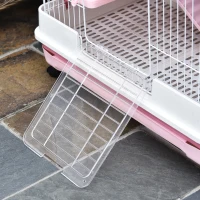 PawHut Four-Tier Small Animal Cage, for Bunnies, Ferrets, Chinchillas w/ Wheels, Tray - Pink(m-9)