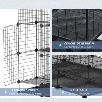PawHut Cage parc enclos rongeurs modulable dim. L 111 x l 75 x H 119 cm 3 niveaux 4 portes fil métallique noir(m-6)