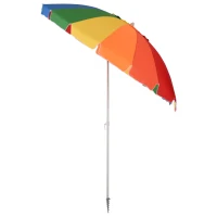 Outsunny Arc. 2.4m Beach Umbrella with Sand Anchor, Outdoor Sun Shade Parasol with UV Protection, Adjustable Tilt, Carry Bag, Multicolour(m-1)