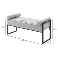 HOMCOM Banc bout de lit banquette assise rembourrée 2 oreillers cylindriques structure en acier 121,5 x 50,5 x 59 cm gris noir(m-3)