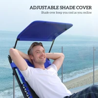 Outsunny Zero Gravity Lounger Chair, Folding Reclining Patio Chair with Shade Cover, Padded Seat, Cup Holder, Soft Cushion and Headrest for Poolside, Camping, Blue(m-6)