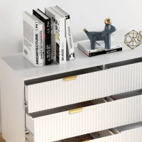 HOMCOM Commode 6 tiroirs commode chambre meuble de rangement moderne avec poignées et pieds dorés, 120 x 40 x 76,5 cm, blanc(m-9)