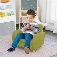 HOMCOM Children's Armchairs Toddler Chair Wood Frame Anti-Slip Legs High Back Bedroom Playroom Furniture Green(m-2)