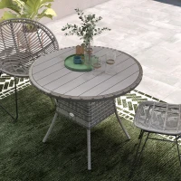 Outsunny 90cm Four-Person Wood-Effect Rattan Table - Grey(m-8)