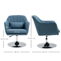 HOMCOM Swivel Linen Fabric Accent Chair for Living Room Contemporary Vanity Armchair with Adjustable Height Thick Cushion Lumbar Support Armrest for Bedroom Office Blue(m-3)