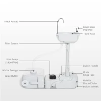Outsunny Portable Camping Sink with Running Water and Wastewater Tank, Hand Wash Basin with Rolling Wheels, Foot Pump, Soap Dispenser for Outdoor Events, Gatherings, Picnic(m-6)