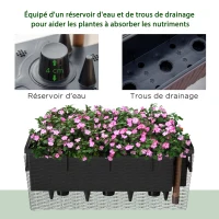 Outsunny Jardinière Suspendue pour Fleurs Plantes balconnière en résine tressée avec Supports réglables et système d'irrigation PP métal dim. 50L x 19l x 19H cm Marron et Noir(m-5)