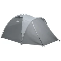 Outsunny Tenda da Campeggio a Cupola per 2 Persone Estensibile, 4 Porte e 3 Finestre, 350x220x145cm, Grigio(m-10)
