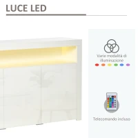 HOMCOM Credenza Moderna 3 Ante con Luci LED Colorate e Telecomando in Legno, 155x40x92cm - Bianco(m-6)