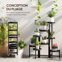 Outsunny Support plantes intérieur en acier 8 niveaux étagère à plantes structure triangulaire pliable 75 x 49 x 82 cm noir(m-5)
