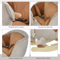 HOMCOM Cheval à Bascule Jouet à Bascule Ourson pour Enfants de 18-36 Mois Fauteuil intégré Ceinture de sécurité Fonction sonore grognement Gris Marron(m-6)