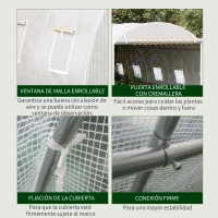 Outsunny Invernadero de Túnel 6x3x2 m Invernadero de Jardín con Puerta Enrollable 12 Ventanas Cubierta de PE 140 g/m² y Metal Galvanizado para Cultivos Plantas Verduras Blanco(m-6)