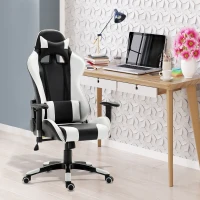 HOMCOM Fauteuil de bureau manager grand confort style baquet Racing pivotant inclinable avec coussins blanc noir(m-5)