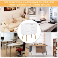 HOMCOM Commode meuble de rangement 3 tiroirs dim. 73L x 40l x 82H cm MDF blanc bois massif pin(m-8)