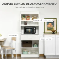 HOMCOM Mueble Auxiliar de Cocina Aparador Alacena con 1 Cajón 4 Puertas y Estantes Interiores Ajustables para Comedor Salón Antivuelco 74,3x39,4x183 cm Blanco(m-4)