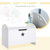 HOMCOM Kids Wooden Toy Box Organizer Children's Toy Storage with Lid Safety Hinge Side Handle Playroom Furniture White(m-6)