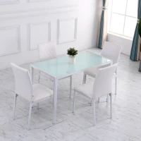 HOMCOM Pack de 4 Sillas de Comedor, Sillas de Cocinas Modernas, Respaldo Alto con Costuras Decorativas de Diamantes, Tapizadas en Cuero Sintético, Patas de Acero, Blanco(m-7)