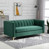 HOMCOM Canapé 3 Places Style Art Déco piètement Acier doré revêtement Velours Vert Sapin(m-2)