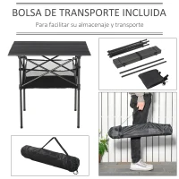 Outsunny Mesa de Camping Plegable con Almacenaje de Malla y Bolsa de Transporte para Exterior Jardín y Picnic 70x70x69 cm Negro(m-5)