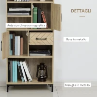 HOMCOM Scaffale Libreria da Parete con Ante e Cassetti in Legno, Design Moderno, 60 x 30 x 150cm(m-5)