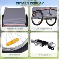 HOMCOM Carrello per Bici Rimorchio per Bicicletta in Acciaio, 140 × 88 × 60cm(m-6)