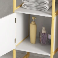 HOMCOM Mobile Bagno con Ripiano Aperto e Anta con Apertura a Pressione in Bambù e MDF, 33x33x80cm, Bianco(m-7)