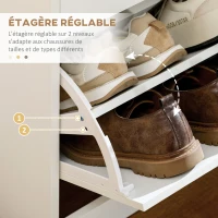 HOMCOM Meuble à chaussures 2 tiroirs et 2 portes abattantes avec étagère réglable 80 x 30 x 91,5 cm poignées alu. naturel(m-5)