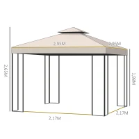 Outsunny Tonnlle de jardin barnum pavillon de jardin 3 x 3 double toit avec moustiquaires amovibles imperméable beige noir(m-3)