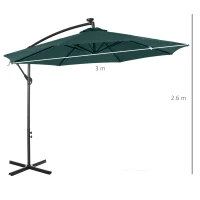 Outsunny Parasol déporté octogonal parasol LED inclinable manivelle piètement acier dim. Ø 3 x 2,6H m vert(m-3)