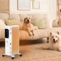 HOMCOM 1500W Oil Filled Radiator, 7 Fin Portable Electric Heater with LED Display, 24H Timer, 3 Heat Settings, Adjustable Thermostat, Safety Cut off, Remote Control, White(m-2)