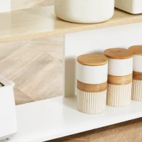 HOMCOM Ilot de cuisine 3 étagères de style moderne et porte-couteaux en acier inoxydable 105 x 65 x 90 cm blanc et naturel(m-7)