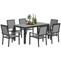 Outsunny 6 Seater Garden Dining Set with Stackable Chairs, Aluminium Frame, Rectangular Plastic Top, Garden Furniture Set, Outdoor Dining Table and Chairs for Patio, Balcony, Poolside, Grey(m-1)