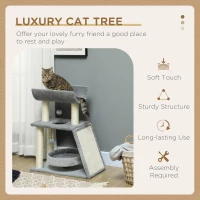 PawHut Cat Tree Tower, with Scratching Posts, Pad, Bed, Perch, Toy Ball - Light Grey(m-4)