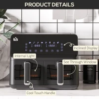 HOMCOM 8L Dual Basket Air Fryer, 8-in-1 Air Fryer Oven with Digital Display, Visible, Timer, Preheat for Oil Free Low Fat Cooking, 2500W, Sync Finish, Sliver(m-7)