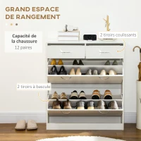 HOMCOM Meuble à chaussures 2 tiroirs et 2 portes abattantes avec étagère réglable 80 x 30 x 91,5 cm poignées alu. naturel(m-4)